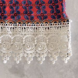 New Boutique Turkish Traditional Print Sleeveless Top With 3-4” Lace Trim